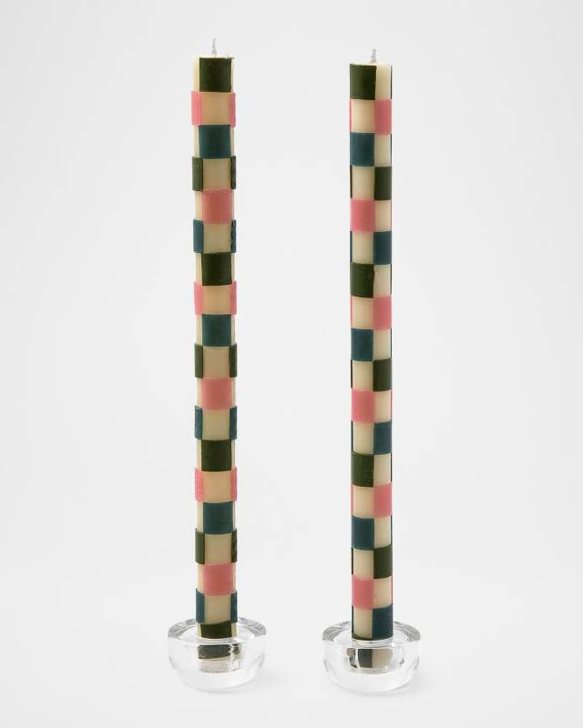 Pastel Check Dinner Candles, Set of 2